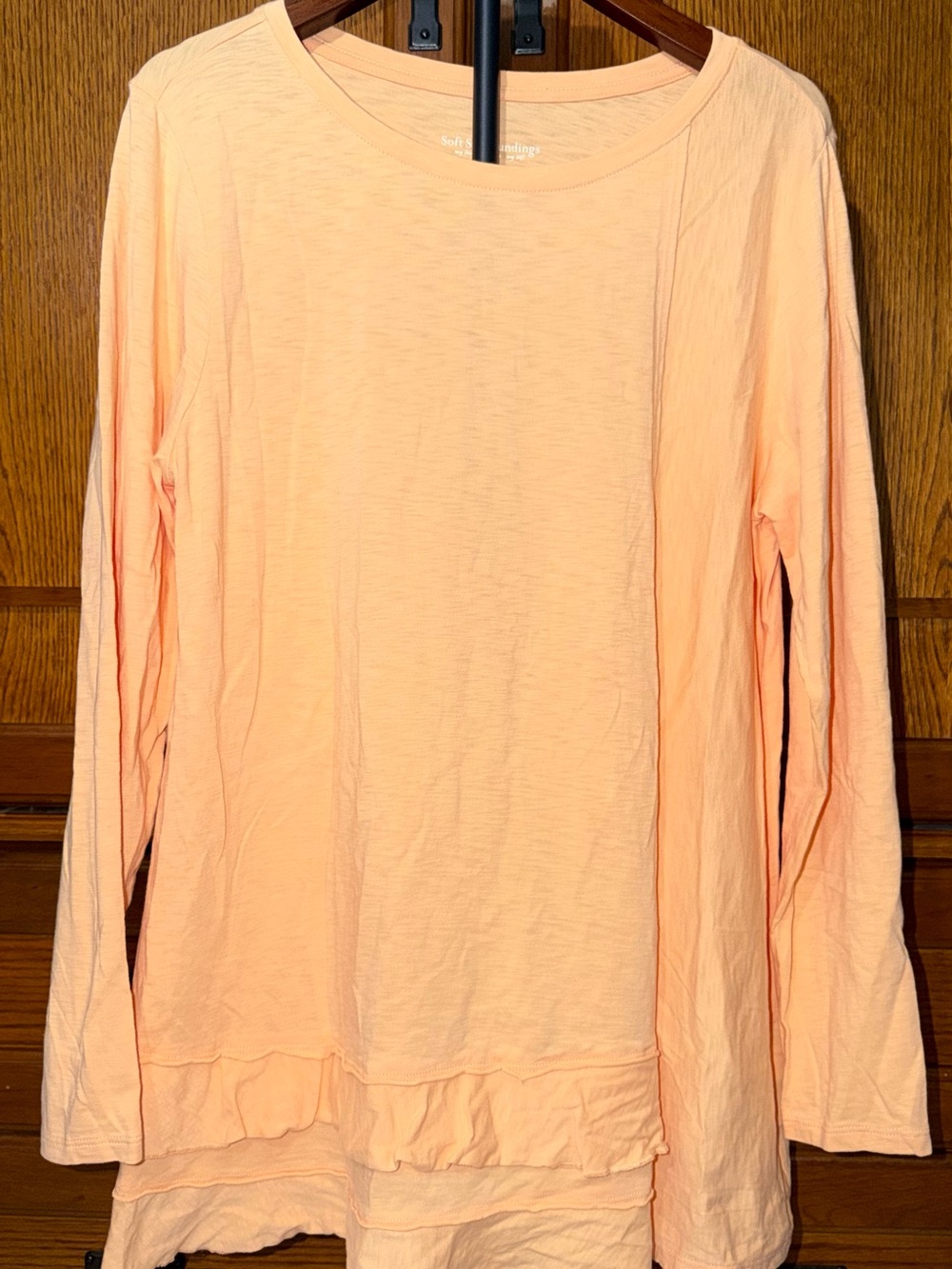 Soft Surroundings Peach Sherbet Cora Pima Cotton Ruffle Hem Tunic Tee #2ED89